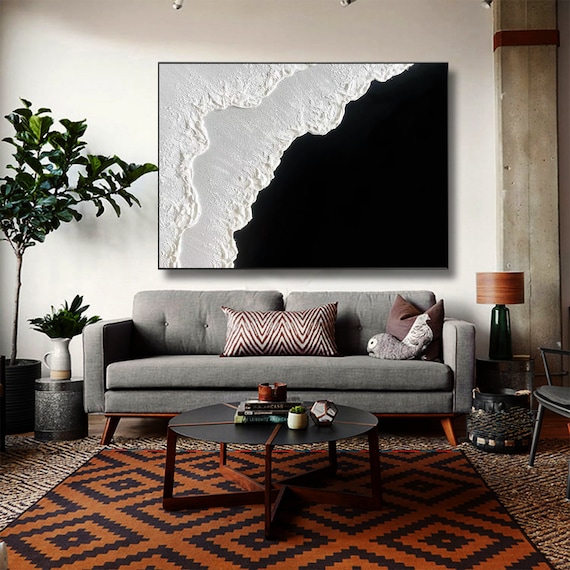 Large Original Black and White Abstract Art Black White - Etsy