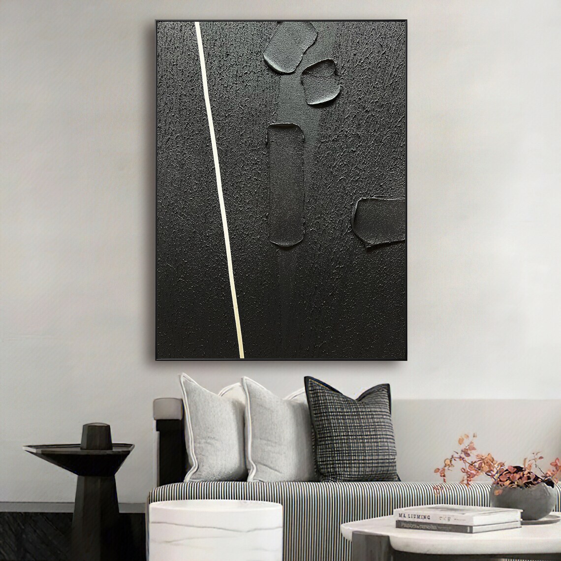 Large Black Abstract Painting Black Wall Art Black Wall - Etsy