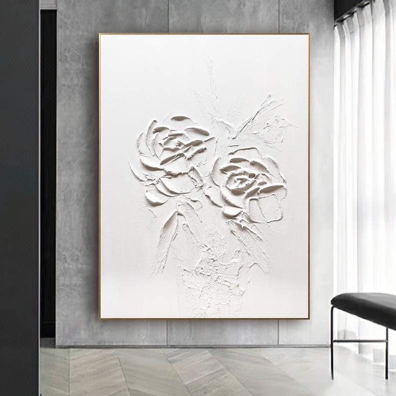 Large White Flower Oil Painting,On Canvas Original Acrylic Painting,3D Heavy Textured Painting,Abstract Landscape Wall Art,Home Decor image 2