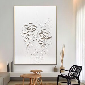 Große weiße Blume Ölgemälde, auf Leinwand Original Acrylbild, 3D schwere strukturierte Malerei, abstrakte Landschaft Wandkunst, Wohnkultur Bild 6