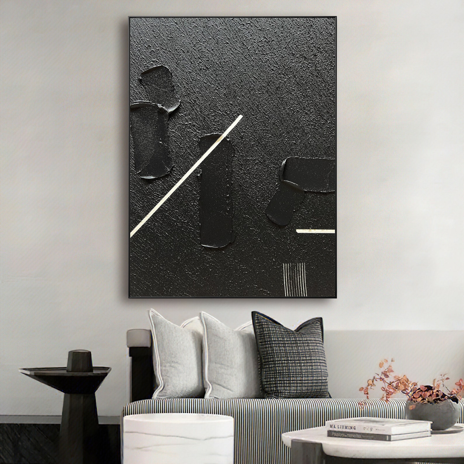 Large Black Abstract Painting Black Wall Art Black Wall Etsy