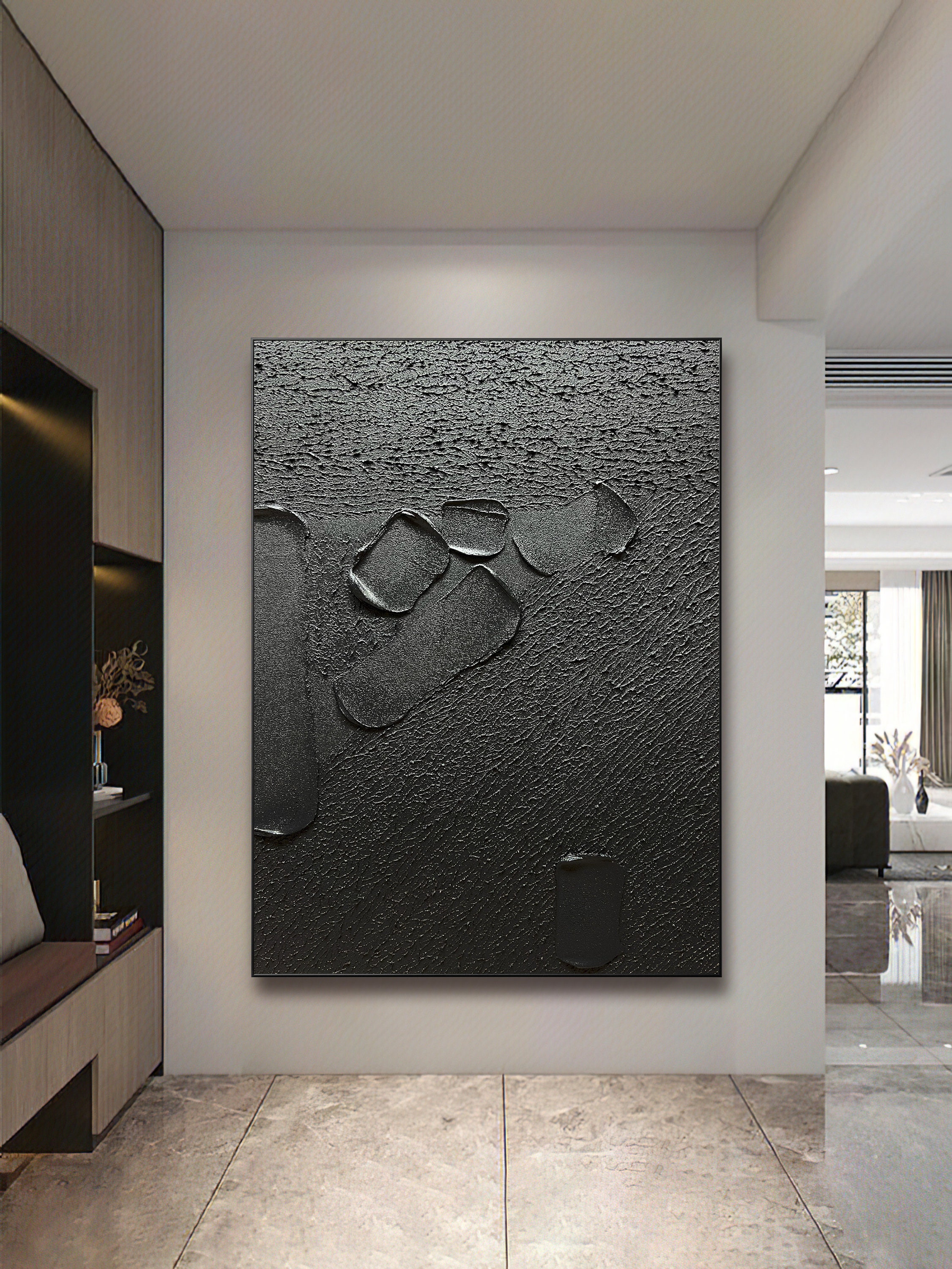 Large Black Abstract Painting Black Wall Art Black Wall - Etsy