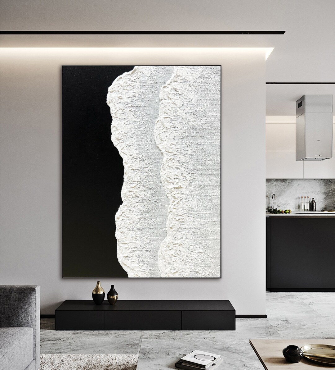Large Original Black and White Abstract Art Black White Minimalist ...