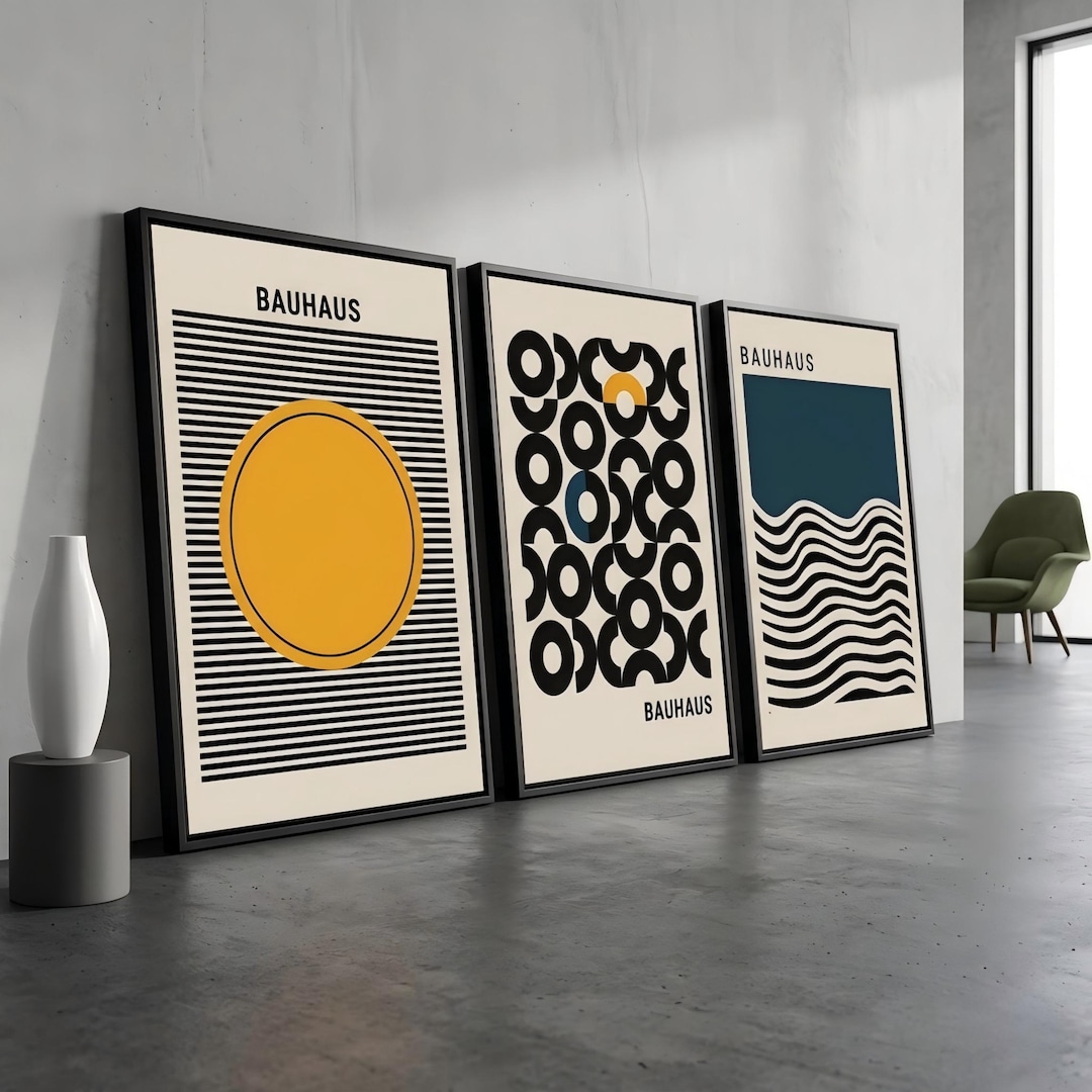 Framed Canvas Wall Art Set of 3 Bauhaus Wall Art Set Modern Geometric ...