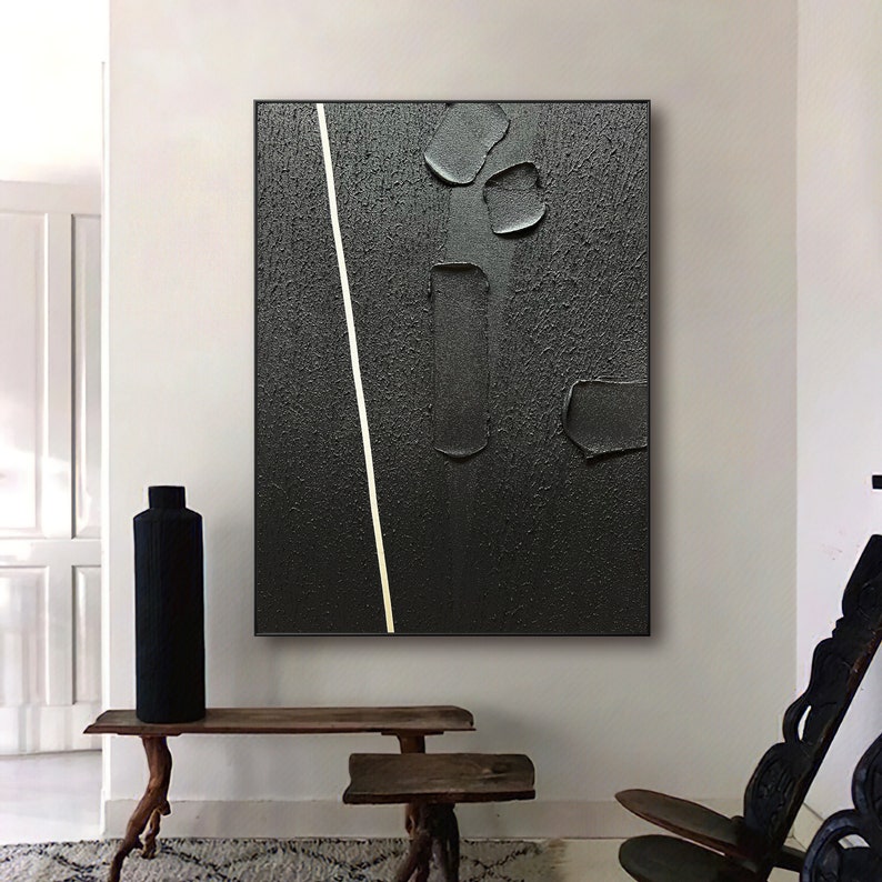 Large Black Abstract Painting Black Wall Art Black Wall - Etsy