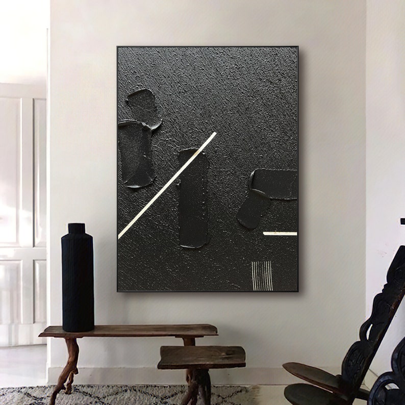 Large Black Abstract Painting Black Wall Art Black Wall Etsy