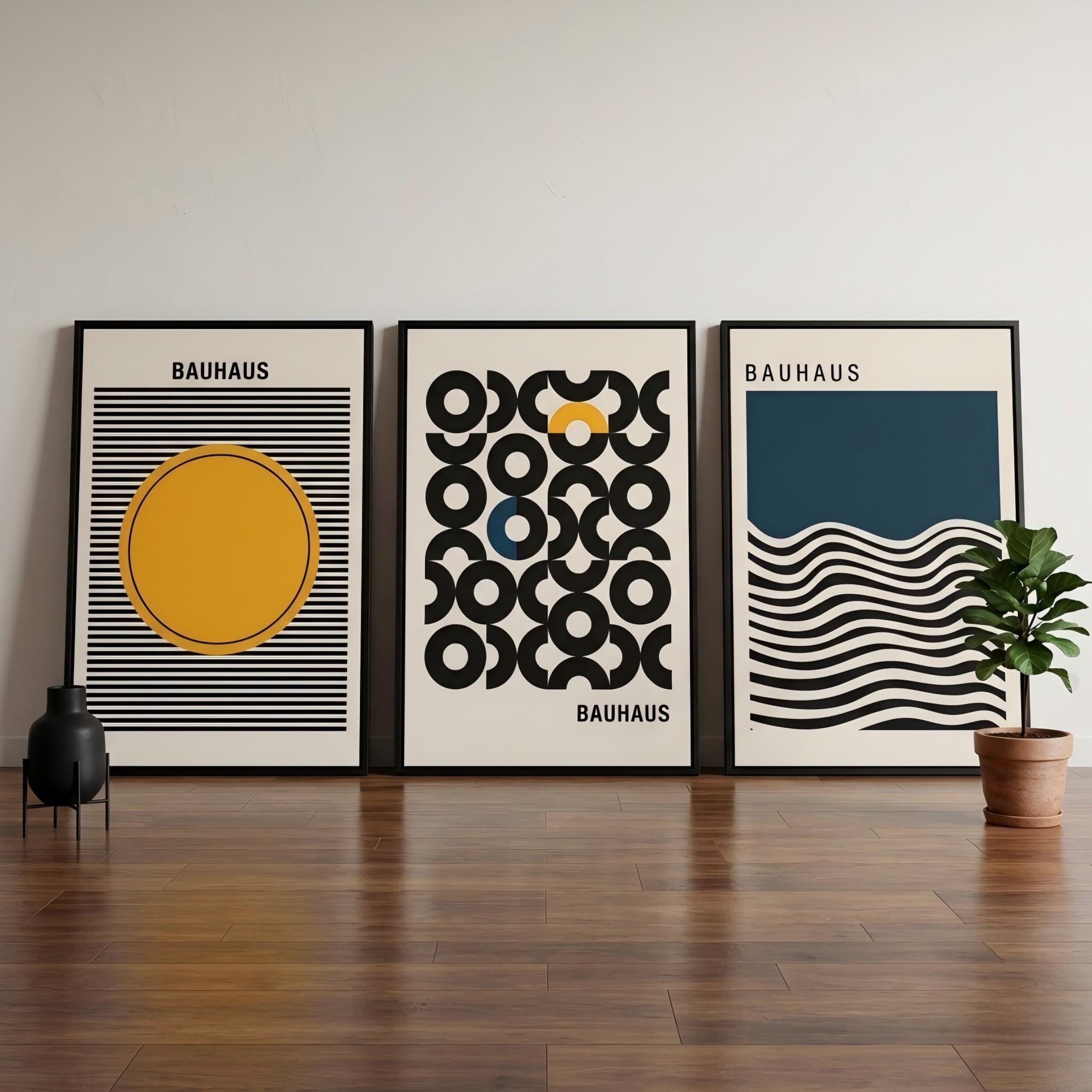 Framed Canvas Wall Art Set of 3 Bauhaus Wall Art Set Modern Geometric ...
