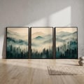 Modern Misty Forest Mountain Triptych Canvas Wall Art Set, Scandinavian Green Landscape Prints with Floating L Frame, Large Nature Decor product logo