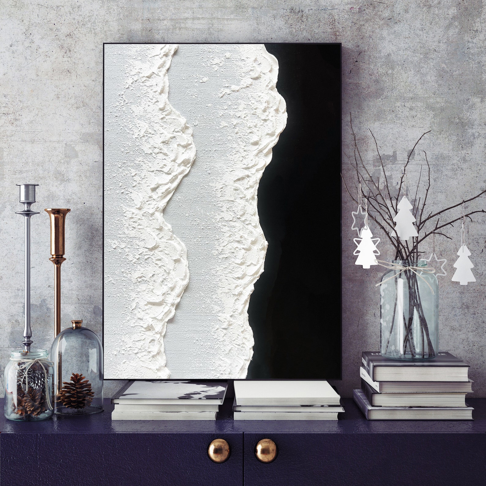 Large Original Black and White Abstract Art Black White - Etsy