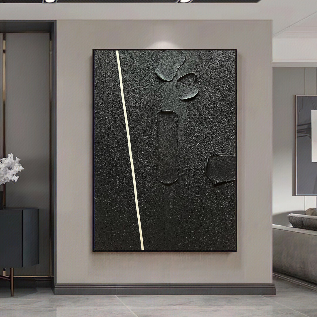 Large Black Abstract Painting, Black Wall Art, Black Wall Decor, Black ...