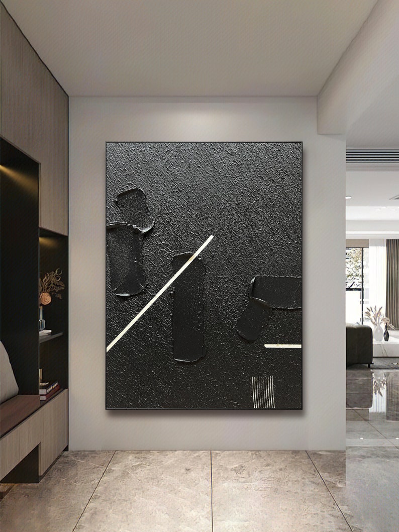 Large Black Abstract Painting Black Wall Art Black Wall Etsy