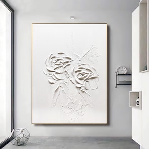 Große weiße Blume Ölgemälde, auf Leinwand Original Acrylbild, 3D schwere strukturierte Malerei, abstrakte Landschaft Wandkunst, Wohnkultur Bild 1