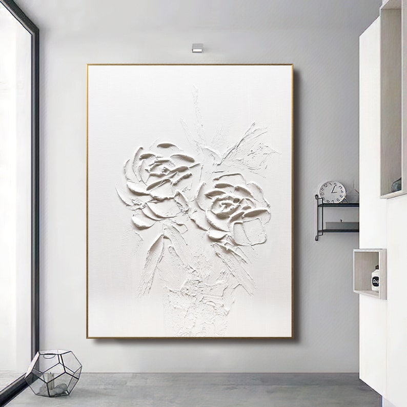 Large White Flower Oil Painting,On Canvas Original Acrylic Painting,3D Heavy Textured Painting,Abstract Landscape Wall Art,Home Decor image 1