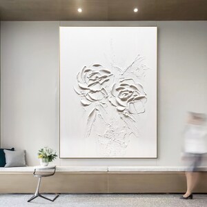 Große weiße Blume Ölgemälde, auf Leinwand Original Acrylbild, 3D schwere strukturierte Malerei, abstrakte Landschaft Wandkunst, Wohnkultur Bild 4