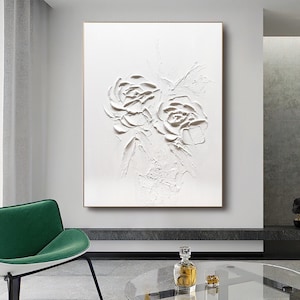 Large White Flower Oil Painting,On Canvas Original Acrylic Painting,3D Heavy Textured Painting,Abstract Landscape Wall Art,Home Decor image 5