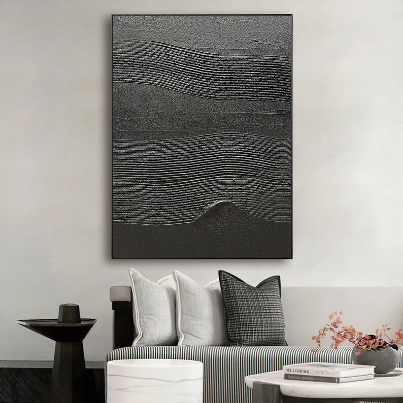 Large Black Abstract Painting Black Wall Art Black Wall Etsy