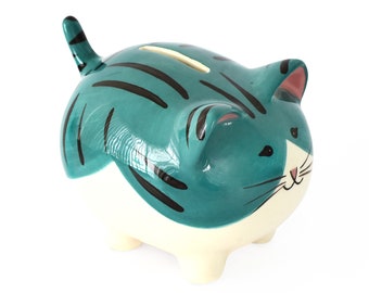 Michito Boris, Kitty Kitty Handmade Ceramic piggy bank for children, to save or decoration with lid on the bottom