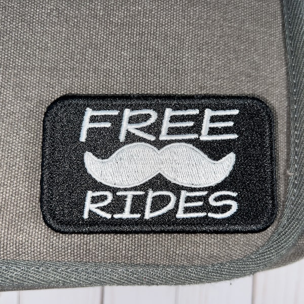 FREE RIDES Mustache 3.5"x2" Patch, Embroidered Biker Patch, Motorcycle Patch, Patch for Bags, Jacket or Backpack, Velcro Patch, Iron on