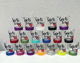 Girls Trip Shot Glasses, Girls Trip Shot Glass, Birthday Girl, Shot Glasses, Glitter Shot Glasses, Girls Trip, Party Favor