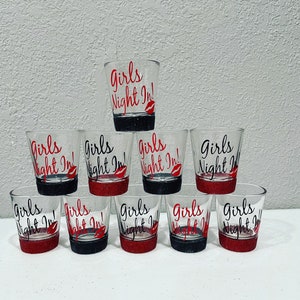 Girls Night In, Birthday Girl, Shot Glasses, Glitter Shot Glasses, Girls Night In Shot Glass, Party Favor, Girls Night Out
