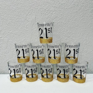 Personalized Shot Glasses, 21st Birthday, Birthday Girl, Shot Glasses, Glitter Shot Glasses, Girls Trip, Party Favor