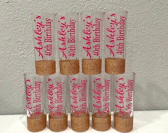 Personalized Shot Glasses, 40th Birthday, Birthday, Shot Glasses, Glitter Shot Glasses, Birthday Girl, 30th Birthday, Shot Glass