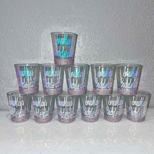 Personalized Shot Glasses, Bachelorette, Bride To Be Shot Glasses, Glitter Shot Glasses, Girls Trip, Party Favor, Engagement