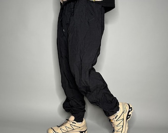 Vintage Nike Track Pants Mens XL Jet Black Nylon Joggers