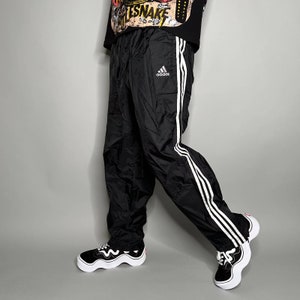 Vintage Adidas Track Pants Jet Black Nylon Sweatpants White 3