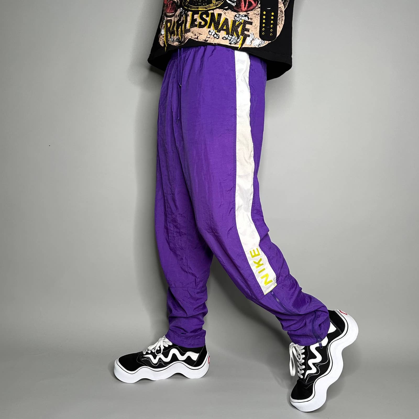Vintage Nike Track Pants Grape Purple Nylon Joggers Yellow Vintage Nike Track Pants Grape Purple Nylon Joggers Yellow
