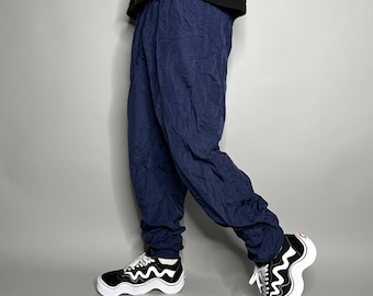 Vintage Track Pants Navy Blue Nylon Joggers Apex Elastic