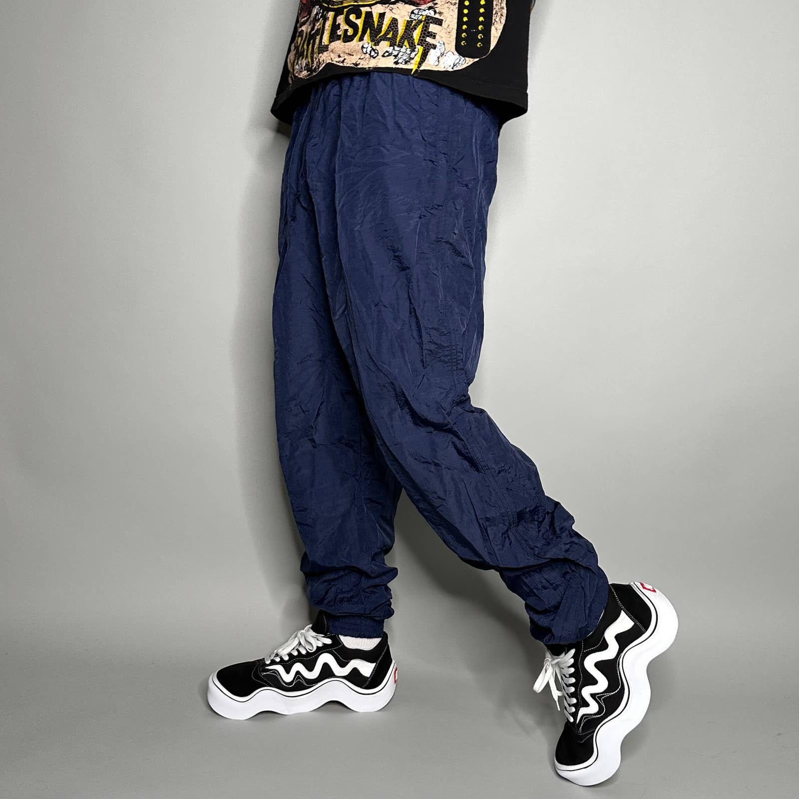 Vintage Track Pants Navy Blue Nylon Joggers Apex Elastic