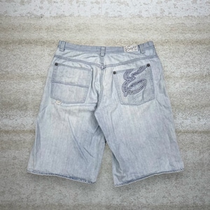 Vintage Skater Wide Leg Jean Shorts 40x14 Enyce Light Wash Baggy Denim Rap Style Y2K