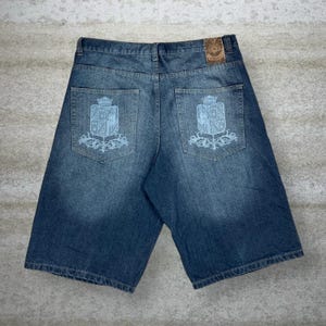 Vintage Skater Wide Leg Jean Shorts 38x15 Brooklyn Xpress Dark Wash Baggy Denim Rap Style Jorts 15&quot; Inseam Y2K