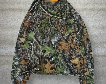 Vintage 90s Mossy Oak Shirt Mens XL Hunting Camo Cotton Long Sleeve Woodland