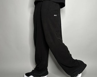 Vintage Nike Sweatpants Jet Black Polyester Grey Swoosh Baggy Fit