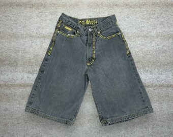 Vintage Skater Jean Shorts 24x11 Old Skool Grey Wash Yellow