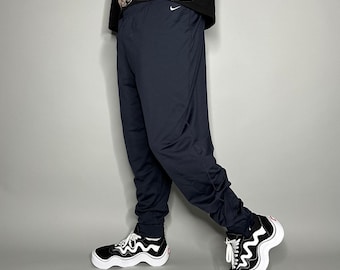 90年代ヴィンテージ ナイキ ジョガーパンツ メンズ XL バギー ネイビーブルー ポリエステル スウェットパンツ スウッシュ