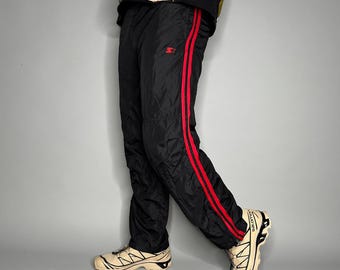 Vintage Y2K Starter Track Pants Mens XS Jet Black Crimson Red Polyester Lined