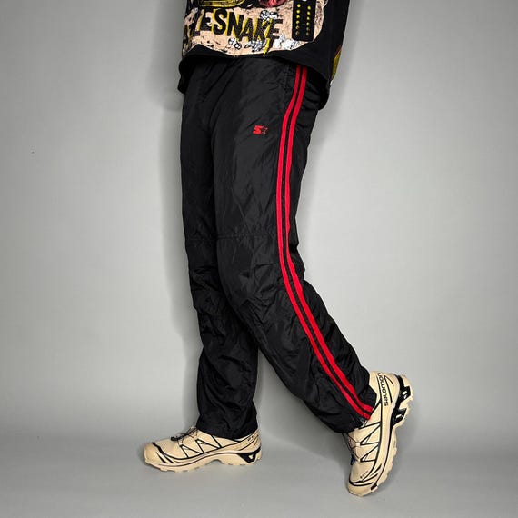 Vintage Y2K Starter Track Pants Mens XS Jet Black Crimson Red