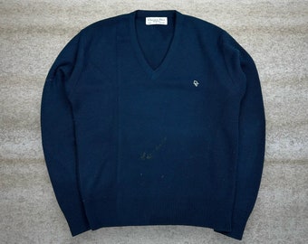 Vintage Christian Dior Sweater L Navy Blue Pullover V Neck