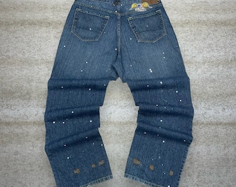 Vintage Von Dutch Relaxed Fit Jeans 38x34 Embroidered Paint Splattered Made in USA 90s