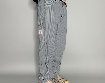 Pantalones Levis de estilo vintage de los 90, a rayas, talla 34x32, holgados, de pierna ancha, color azul y blanco.