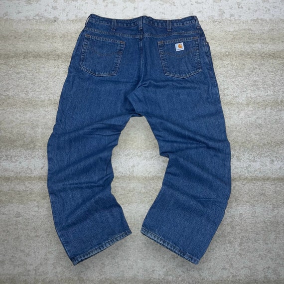 Vintage Flannel Lined Carhartt Jeans Dark Wash De… - image 1