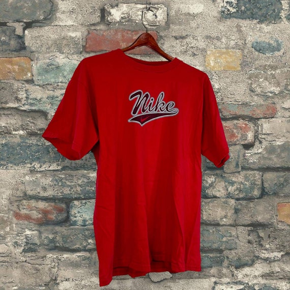 Vintage Nike Shirt Black Spellout Logo Crimson Re… - image 3
