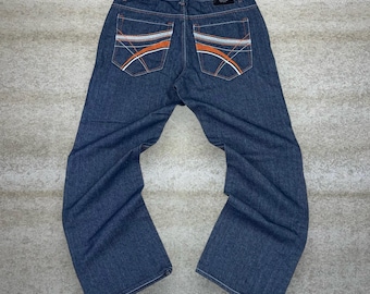 Vaqueros vintage estilo skater Chams Y2K, holgados, de pierna ancha, lavado oscuro, estilo rap, 38 x 32