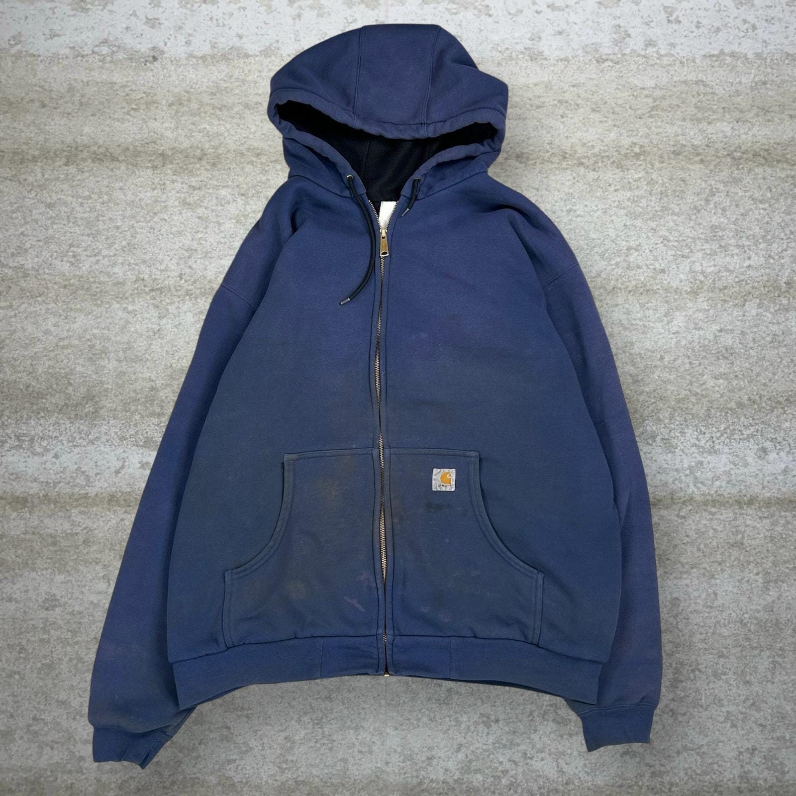 Vintage 90s Carhartt Hoodie Mens 2XL Navy Blue Cotton Mesh Lined