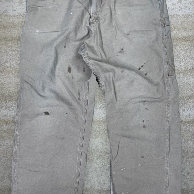 Vintage 90er Jahre Carhartt Carpenter Hose 38x32 Baggy Weites Bein Tan Canvas Latzhose Bild 5