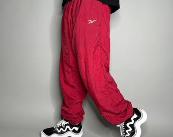 Vintage Y2K Reebok Track Pants Mens XL Crimson Red Nylon Joggers White Logo