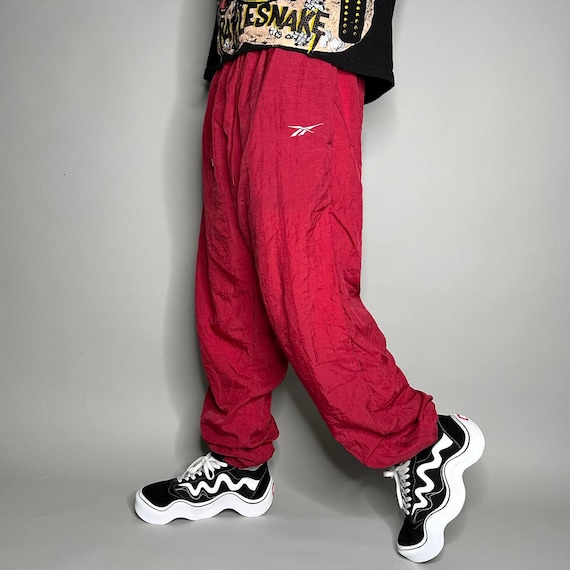 Vintage Y2K Reebok Track Pants Mens XL Crimson Red Nylon Joggers